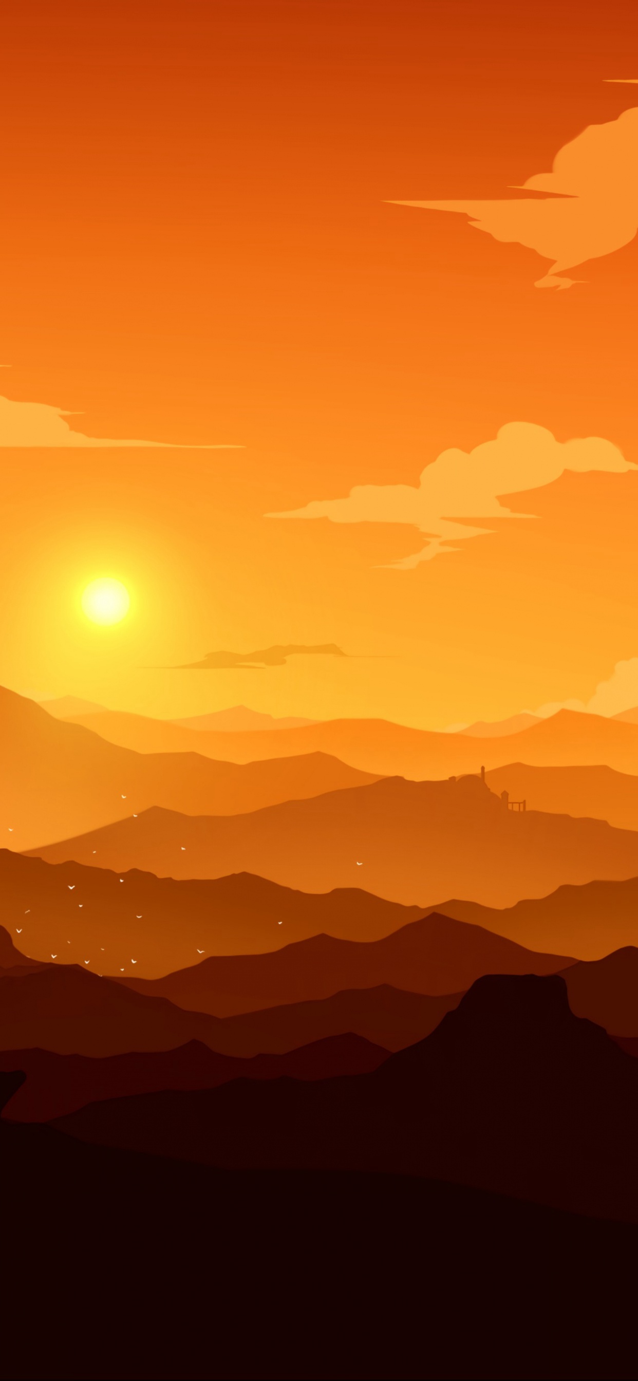 Обои закат, восход солнца, Апельсин, природный ландшафт, утро в разрешении 1242x2688