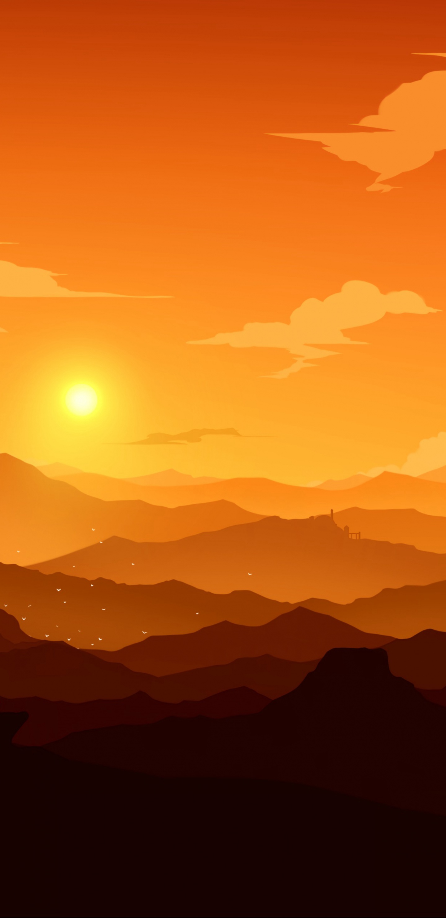 Обои закат, восход солнца, Апельсин, природный ландшафт, утро в разрешении 1440x2960