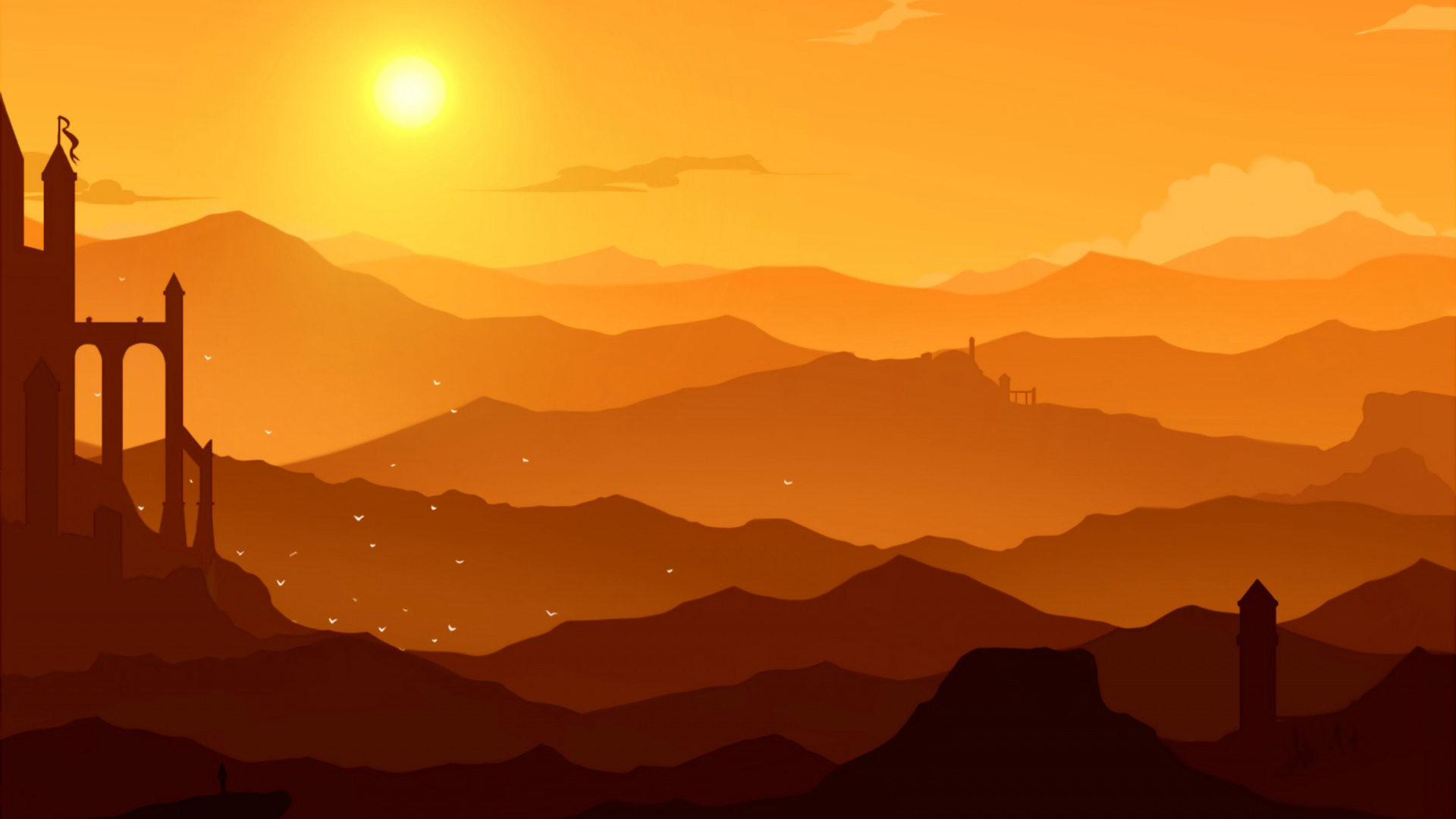 Обои закат, восход солнца, Апельсин, природный ландшафт, утро в разрешении 1920x1080