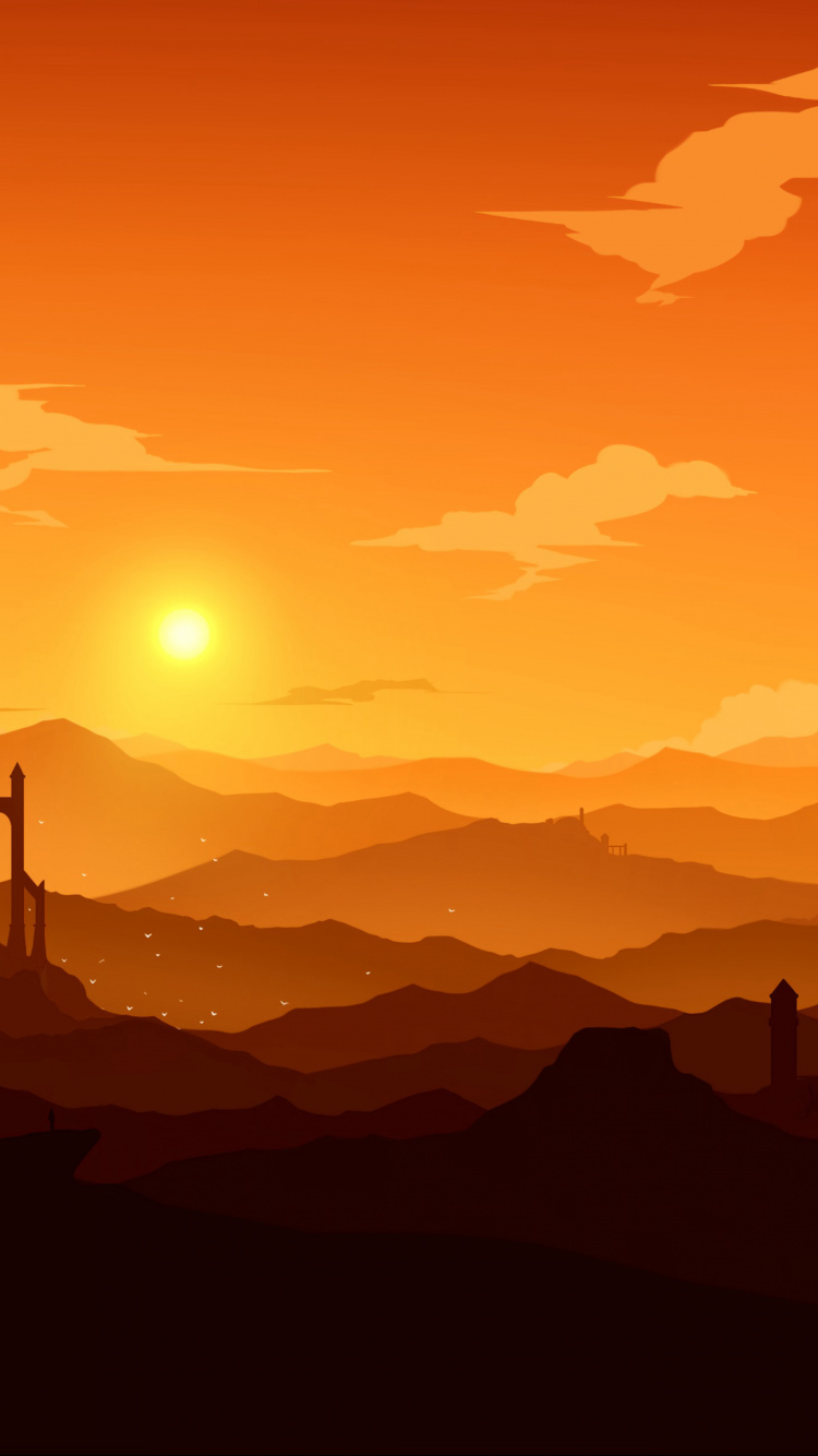 Обои закат, восход солнца, Апельсин, природный ландшафт, утро в разрешении 750x1334