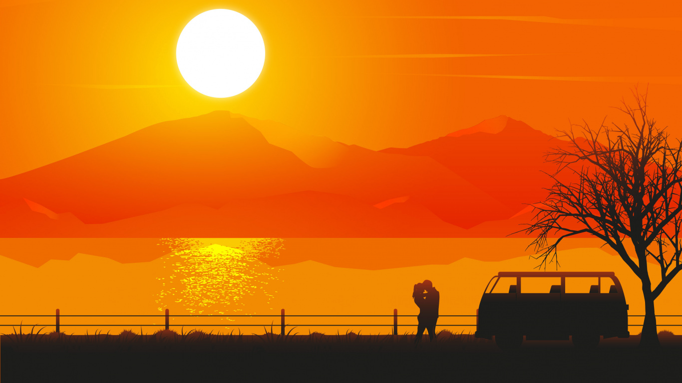 Обои роман, закат, восход солнца, горизонт, природный ландшафт в разрешении 1366x768