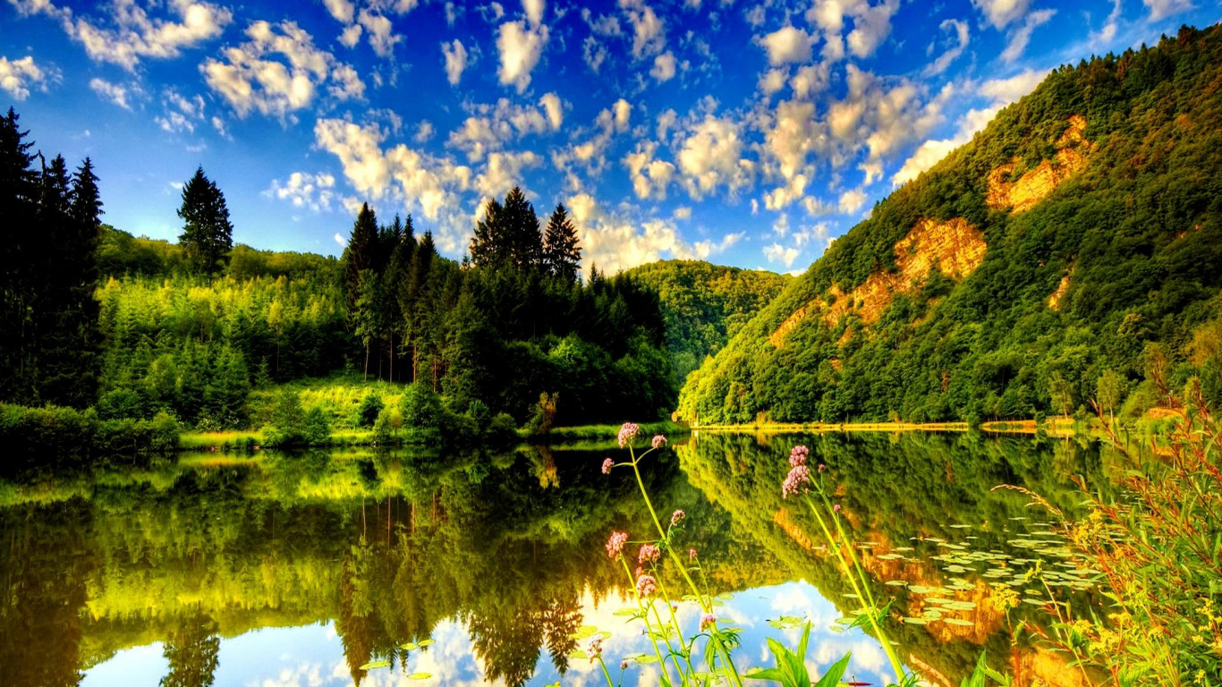 Обои природа, отражение, вода, озеро, дикая местность в разрешении 1366x768