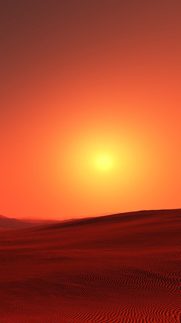 Обои пустыня, послесвечение, восход солнца, горизонт, закат в разрешении 720x1280