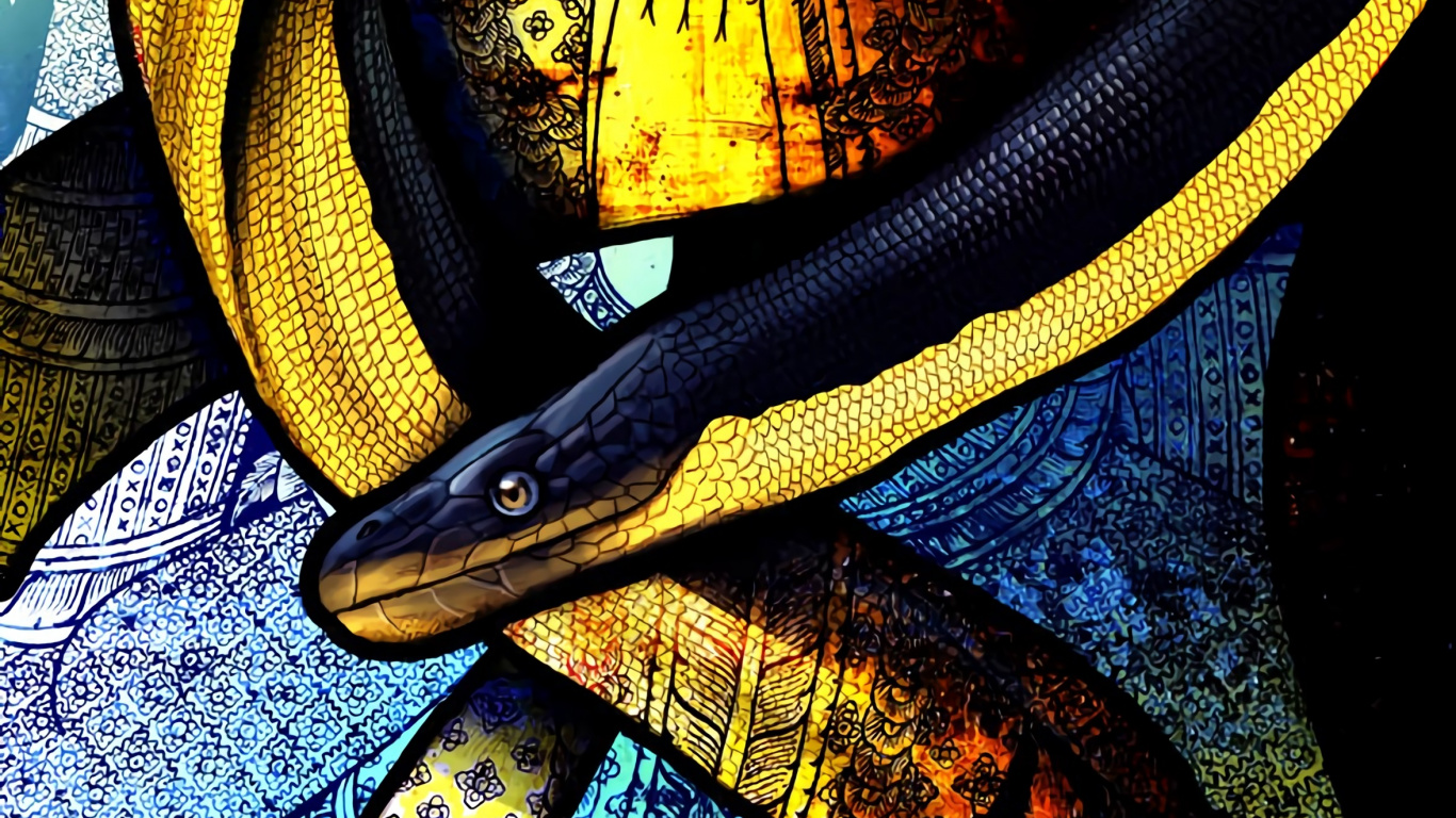 Обои Желтобрюхий морской змеи, пресмыкающееся, стекло, окно, витраж в разрешении 1366x768