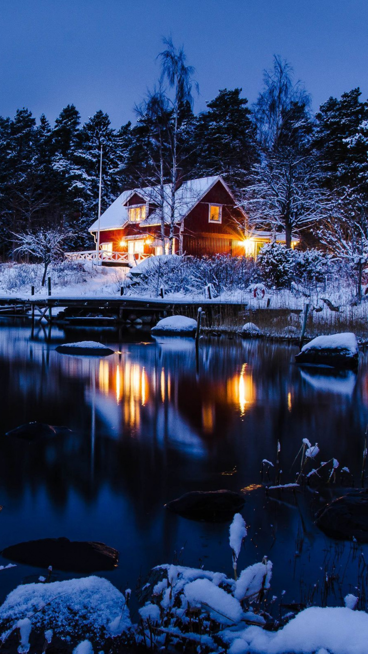 Обои Стокгольм, снег, зима, отражение, природа в разрешении 750x1334