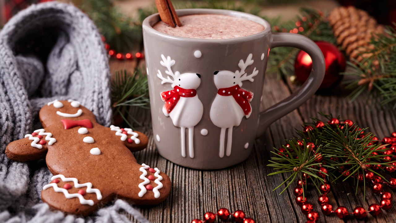 Обои Рождественский день, кофейная чашка, имбирный пряник, чашка, lebkuchen в разрешении 1280x720