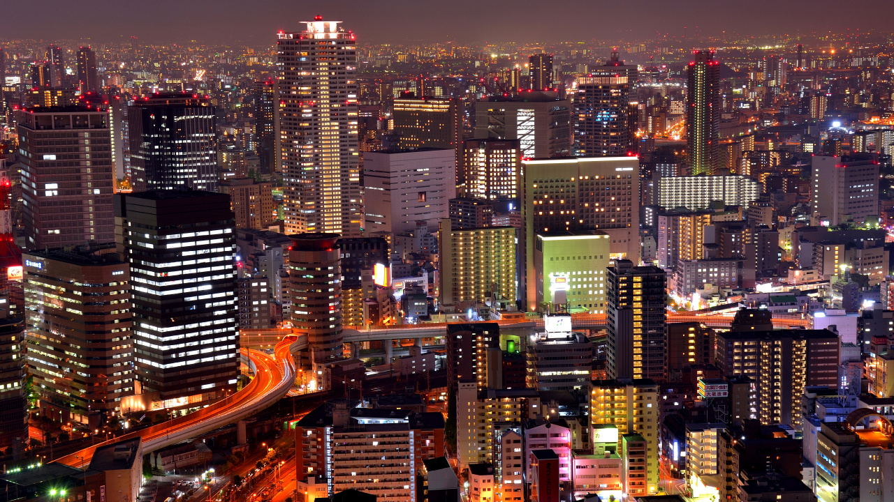 Обои Осака, городской пейзаж, город, метрополия, городской район в разрешении 1280x720