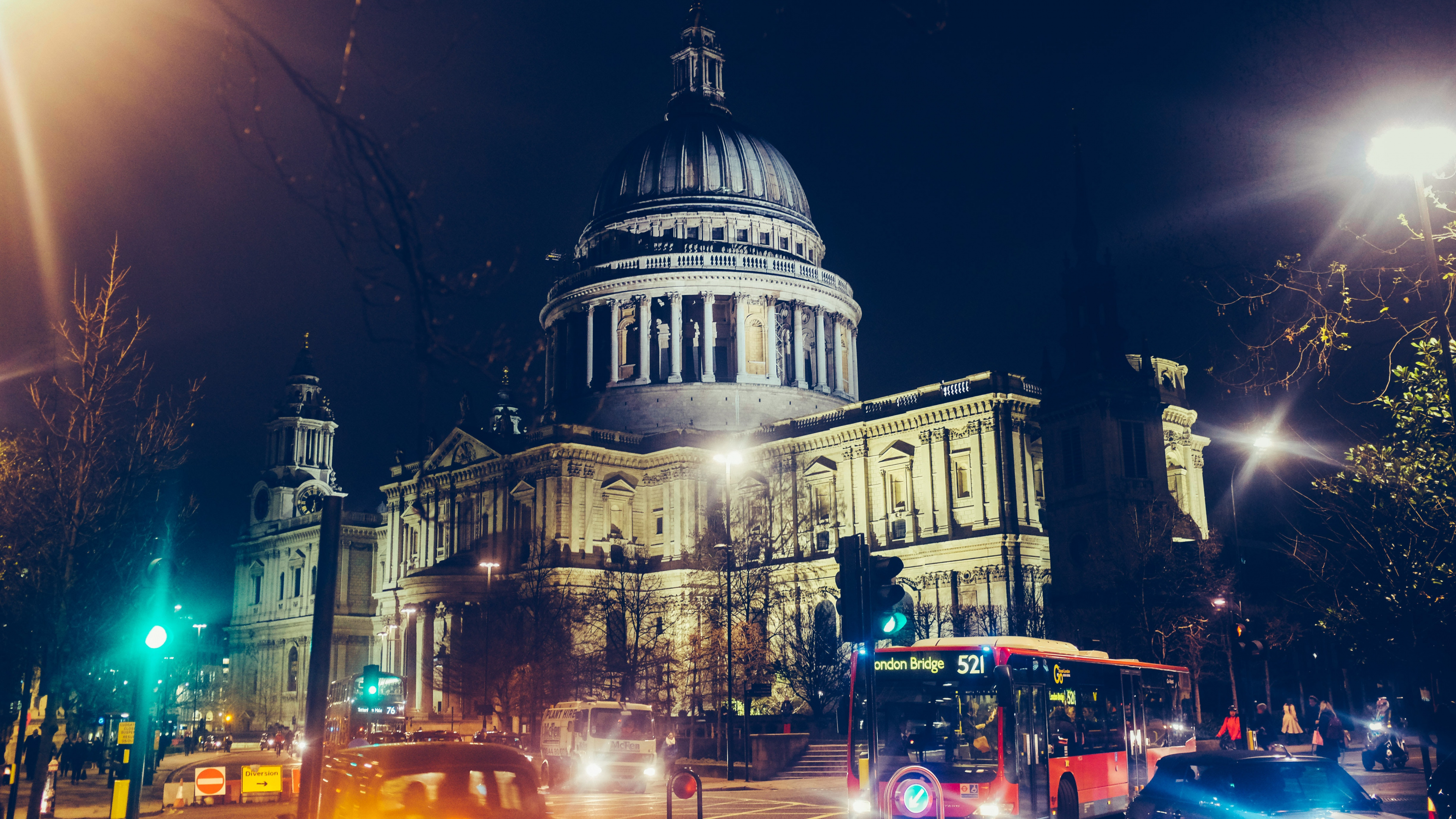 Обои Собор Святого Павла, ориентир, ночь, архитектура, метрополия в разрешении 3840x2160