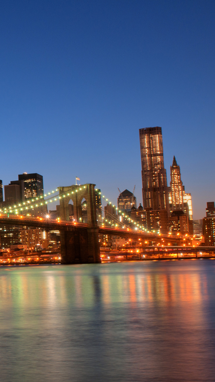 Обои Бруклинский мост, манхэттенский мост, Вильямсбургский Мост, город, городской пейзаж в разрешении 750x1334