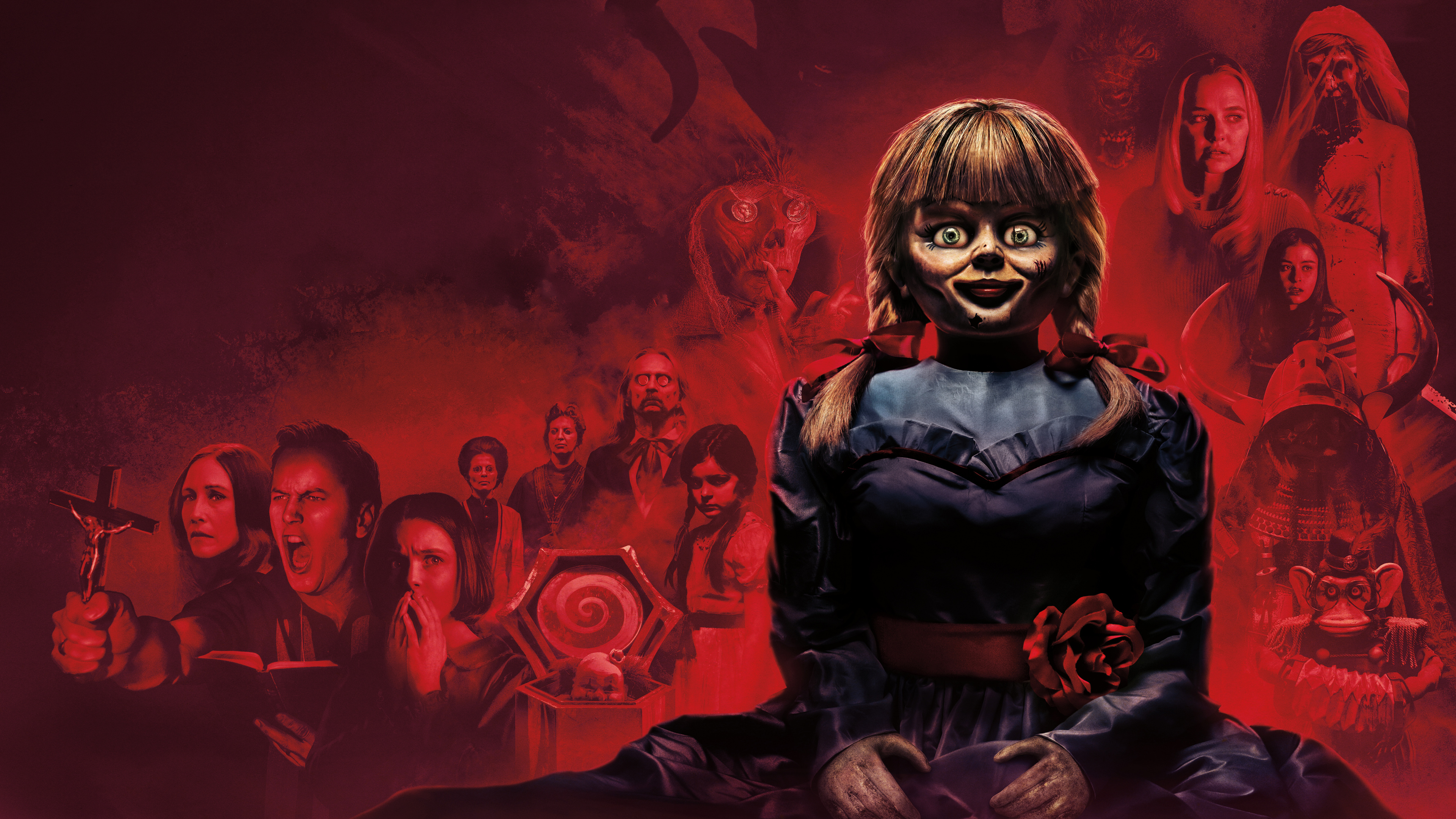 Обои Аннабель Приходит Домой, Аннабель, красный цвет, иллюстрация, арт в разрешении 3840x2160