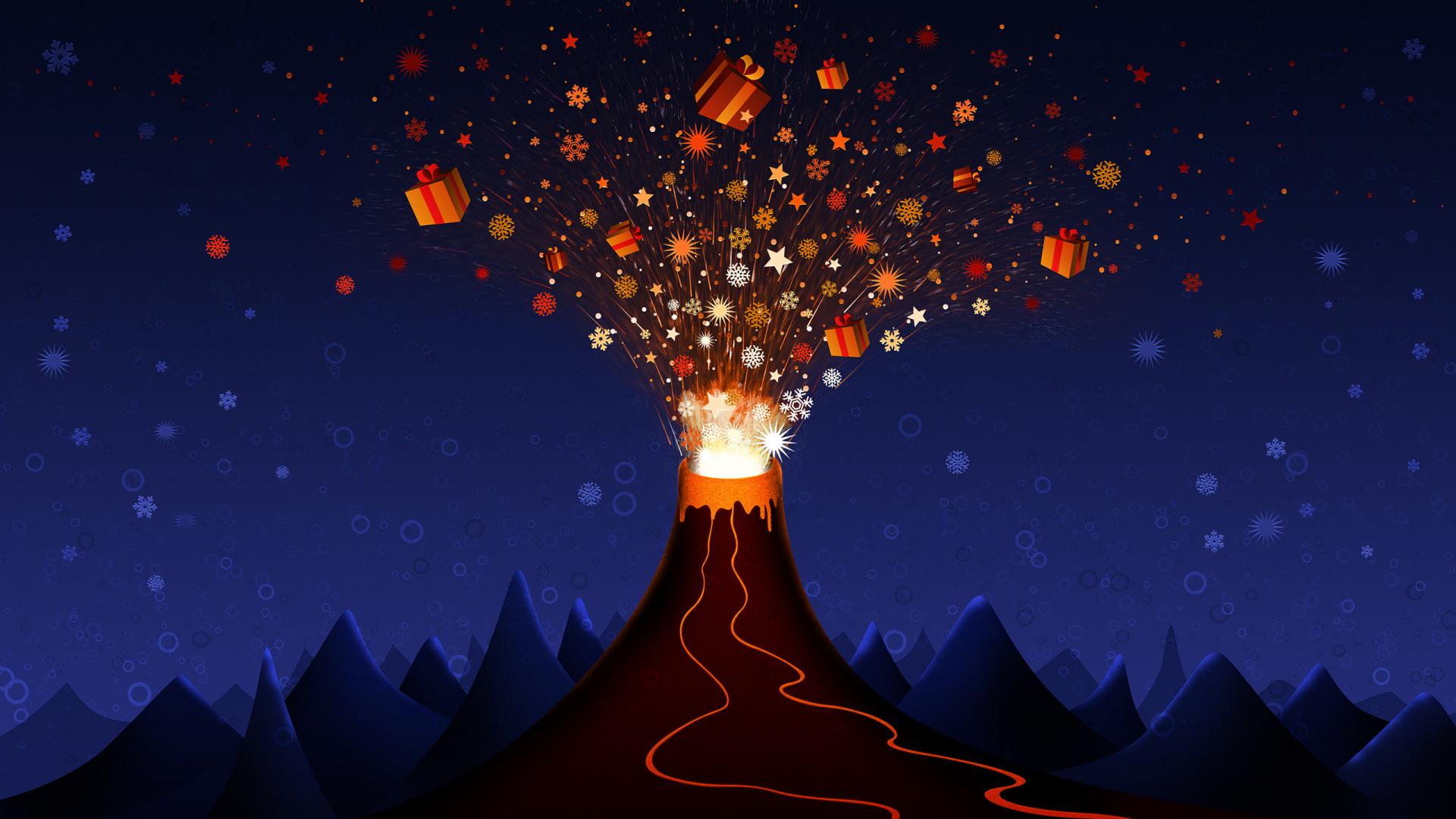 Обои рождественские вулкан, Рождественский день, вулкан, космос, ночь в разрешении 1920x1080