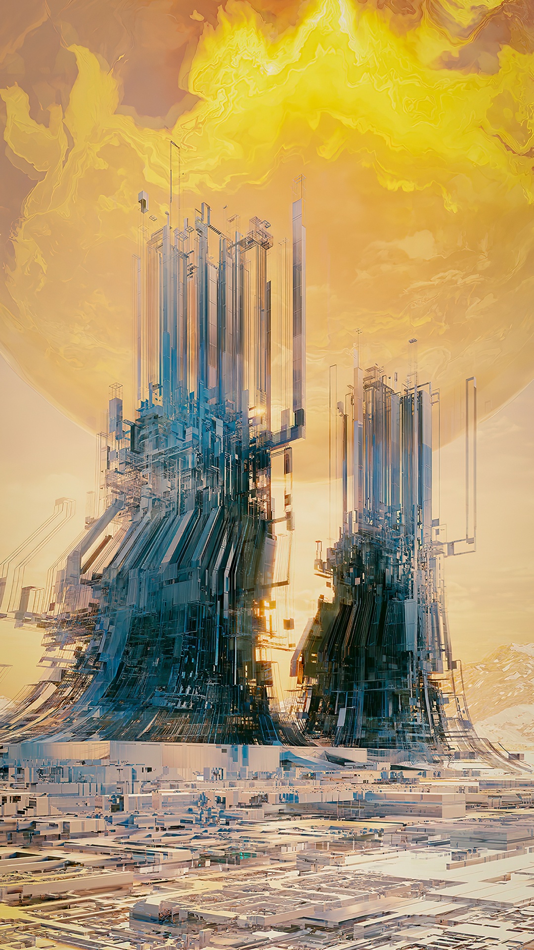 Обои метрополия, небоскреб, художественная краска, облако, мир в разрешении 1080x1920