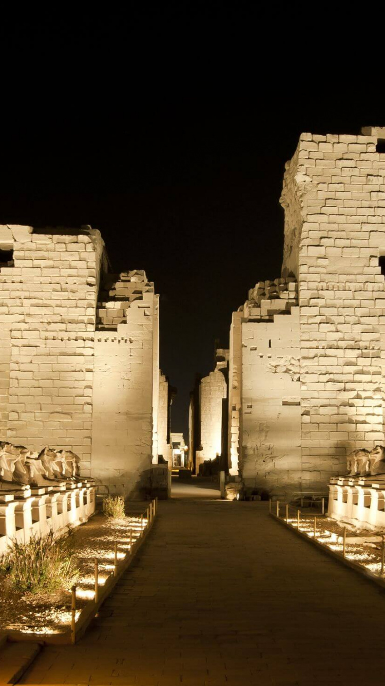 Обои погребальный храм, Нил, фортификация, ночь, историческое место в разрешении 750x1334