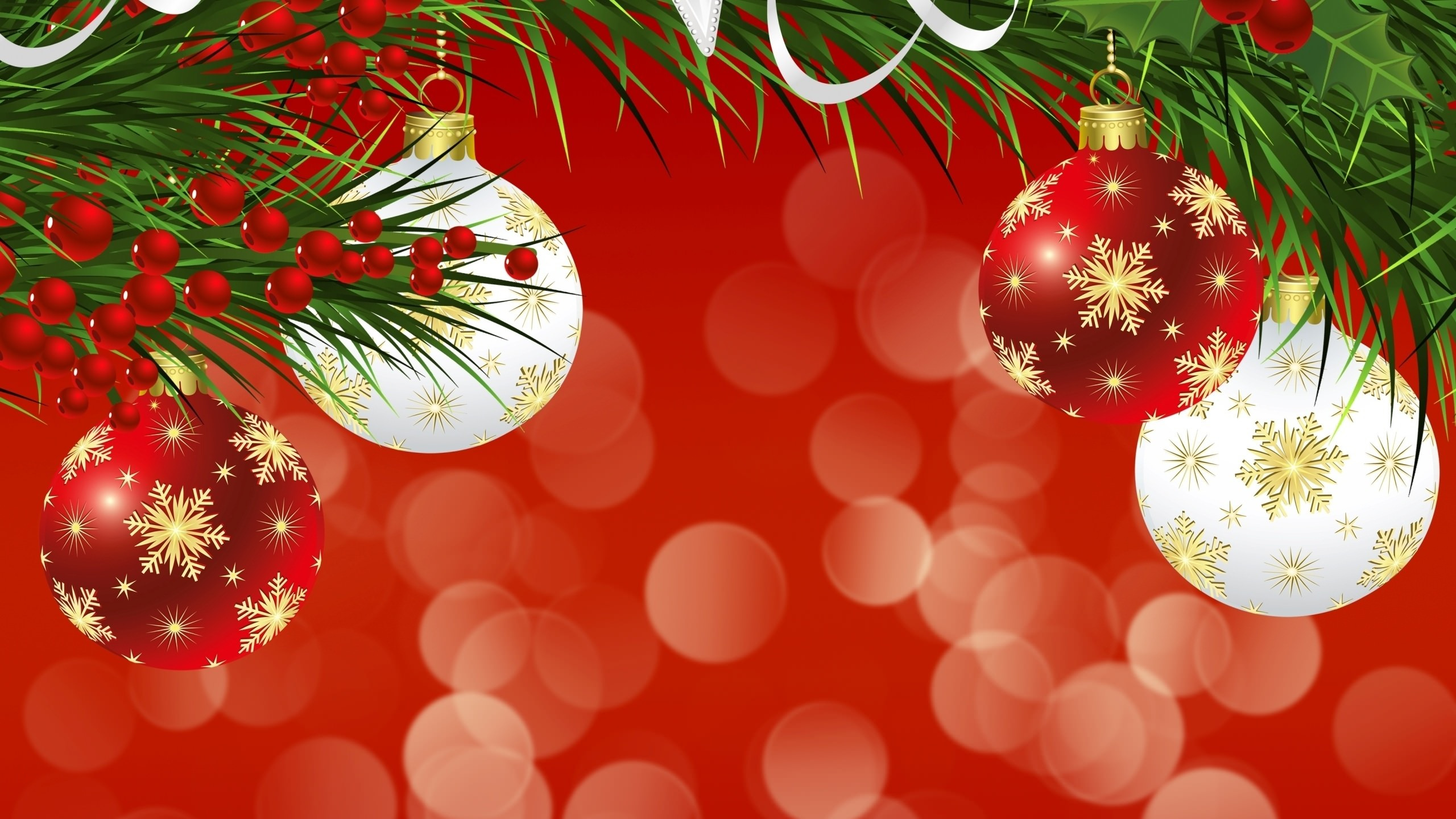 Обои Рождественский день, рождественский орнамент, Санта-Клаус, праздник, Рождественские украшения в разрешении 2560x1440