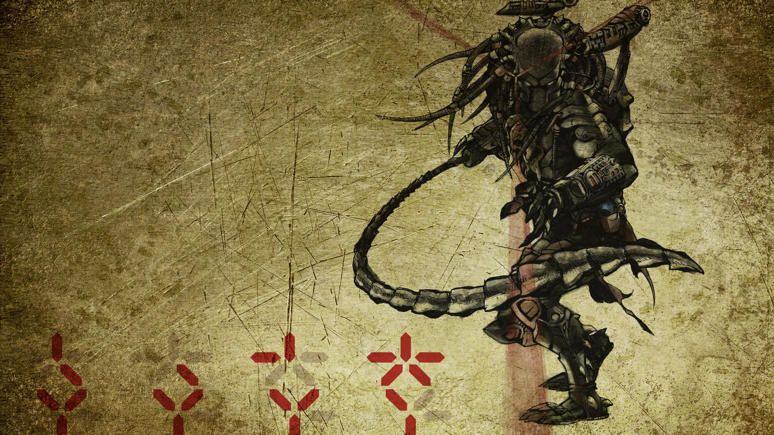 Обои иностранец, чужой против хищника, дерево в разрешении 2560x1440