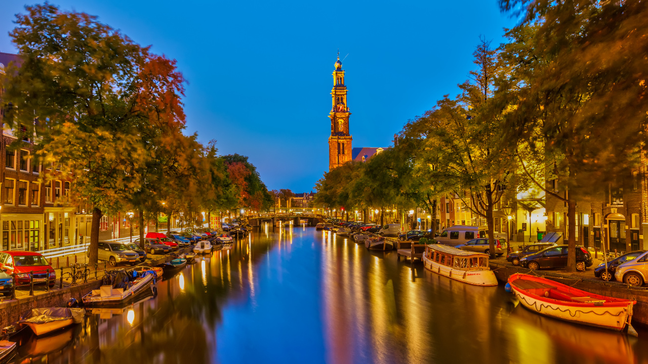 Обои Каналы Амстердама, канал, водный путь, водоем, отражение в разрешении 1280x720