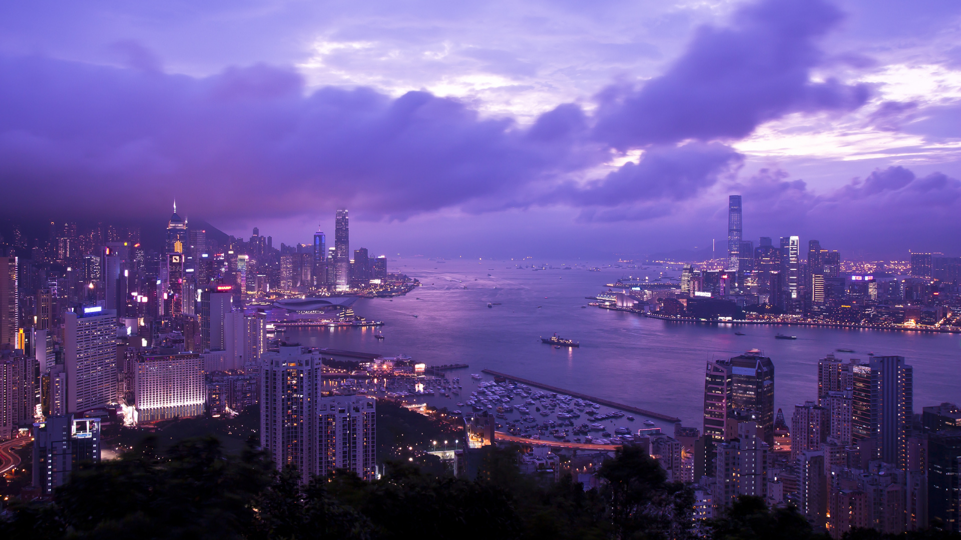 Обои Гавань Виктория, пик Виктория, Бремар-Хилл, городской пейзаж, город в разрешении 1920x1080