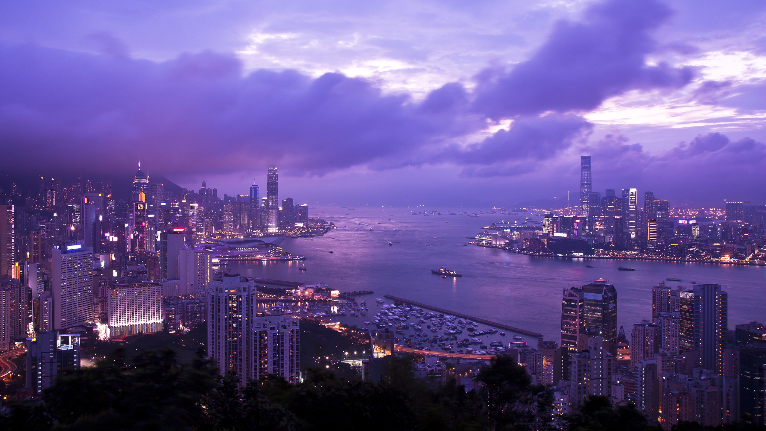 Обои Гавань Виктория, пик Виктория, Бремар-Хилл, городской пейзаж, город в разрешении 2560x1440