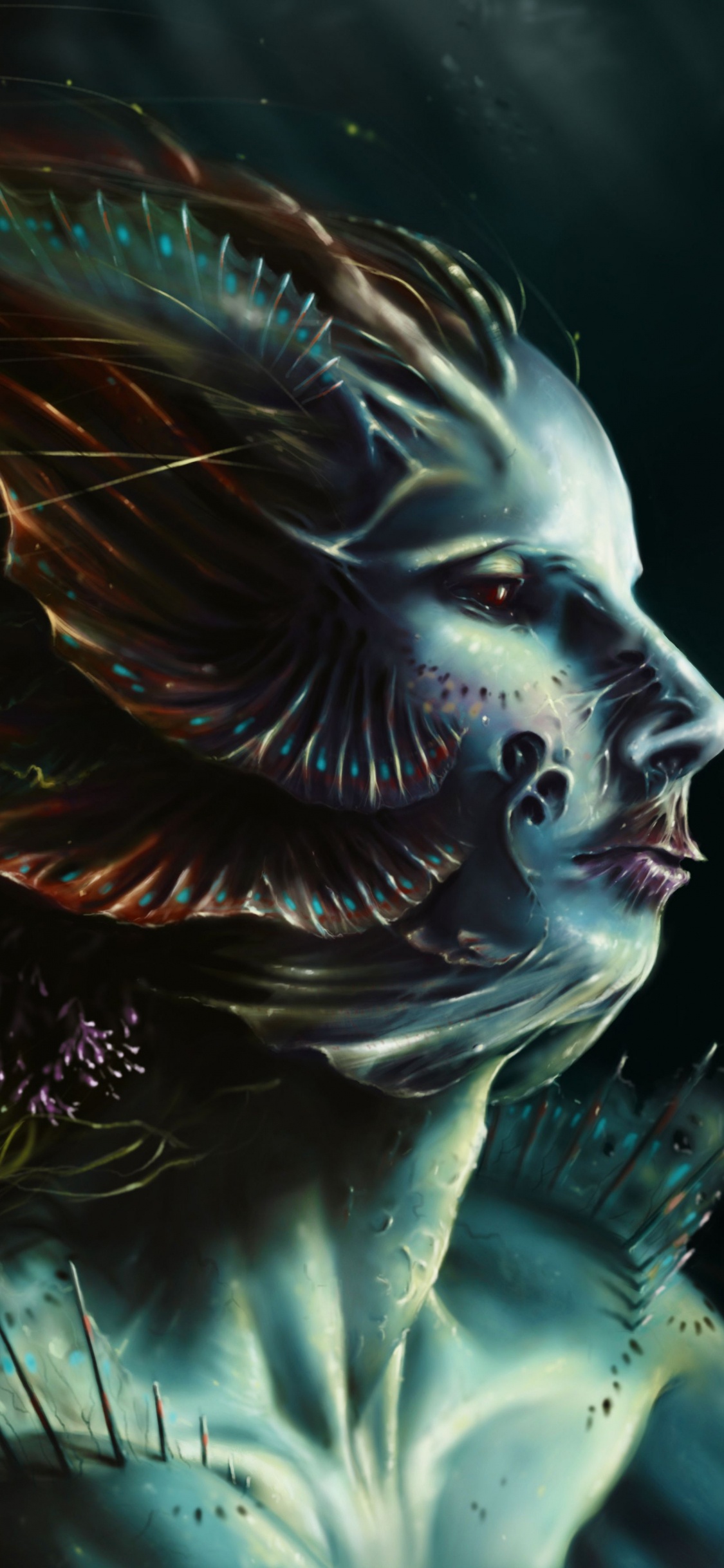 Обои русалка, демон, темнота, суперзлодей, мифическое существо в разрешении 1125x2436