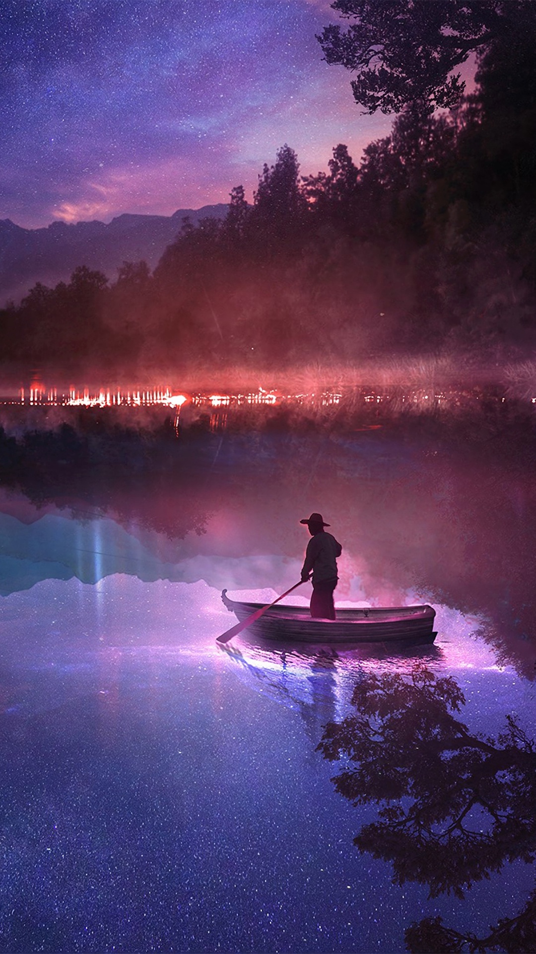 Обои ночь, природа, пурпур, природный ландшафт, отражение в разрешении 1080x1920