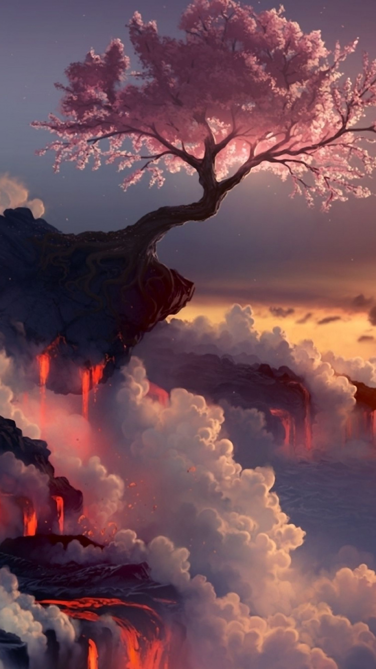 Обои пейзаж, рисование, атмосфера, облако, кучевое облако в разрешении 750x1334