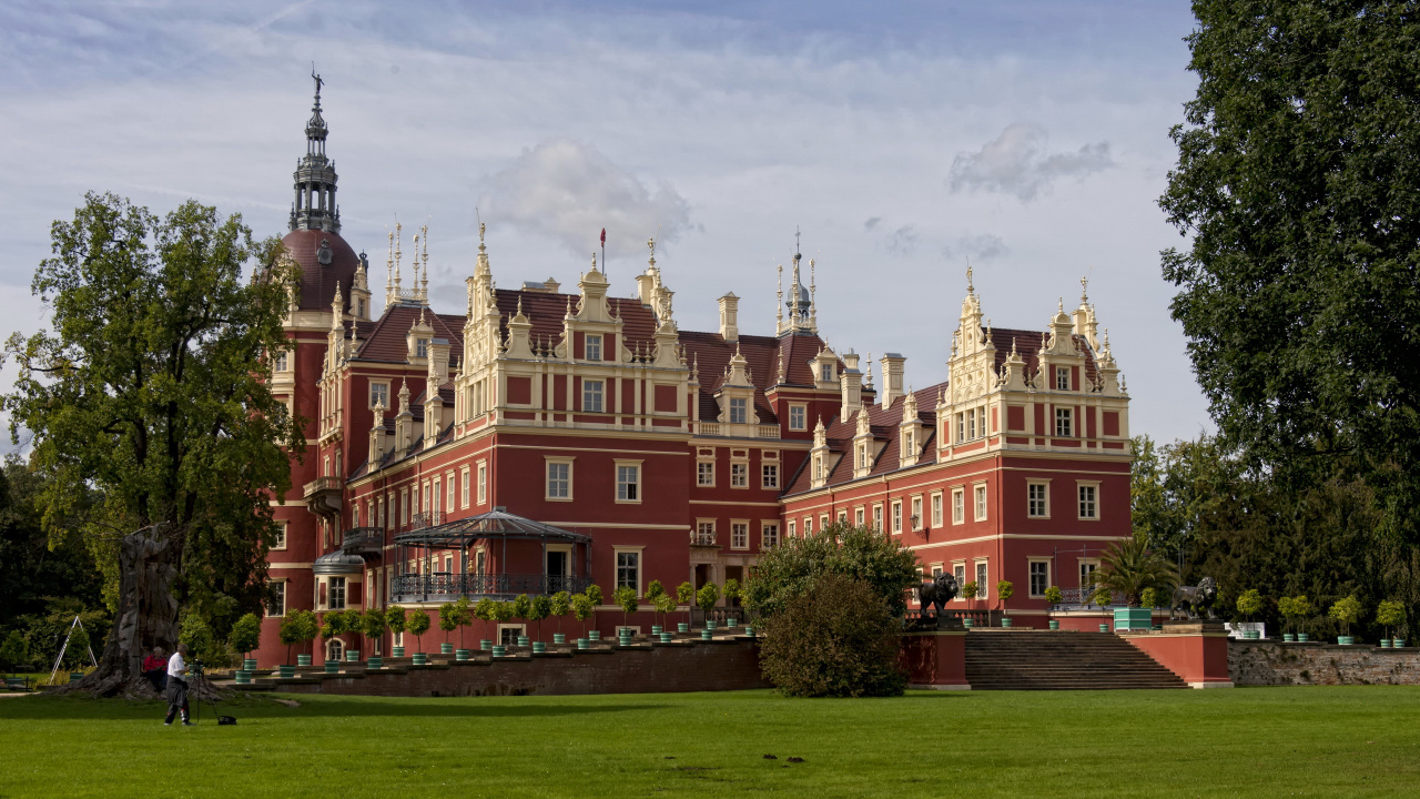 Обои замок Мускау, средневековая архитектура, дворец, город, здание в разрешении 1280x720