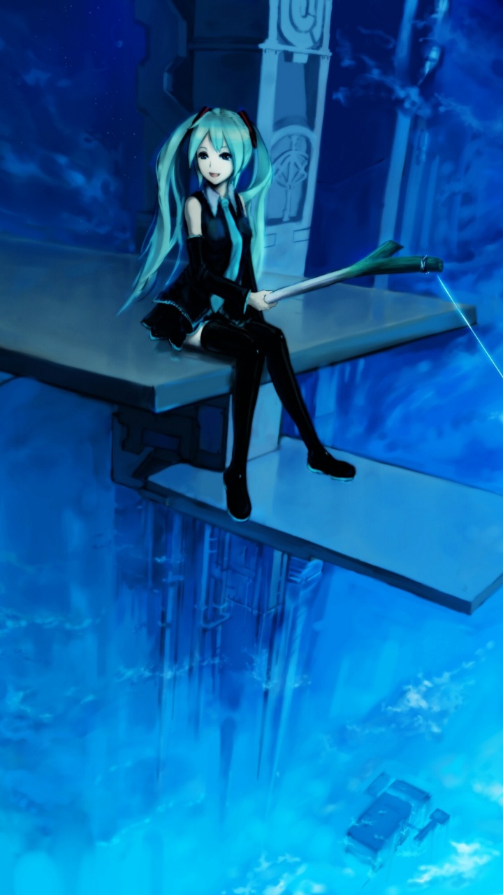 Обои Мику Хацунэ, Хацунэ Мику, вокалоид, Мику, синий в разрешении 720x1280