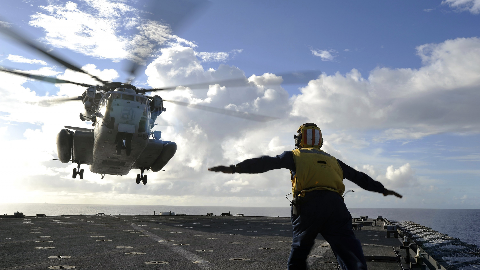 Обои самолеты, самолет, авианосец, корабль, вертолет в разрешении 1920x1080