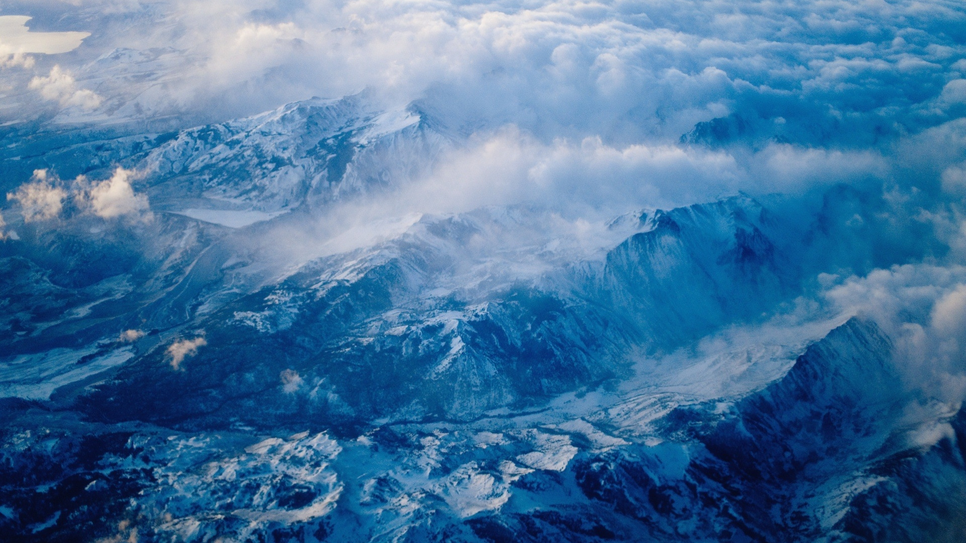 Обои горный хребет, облако, горы, аэрофотосъемка, облака в разрешении 1920x1080