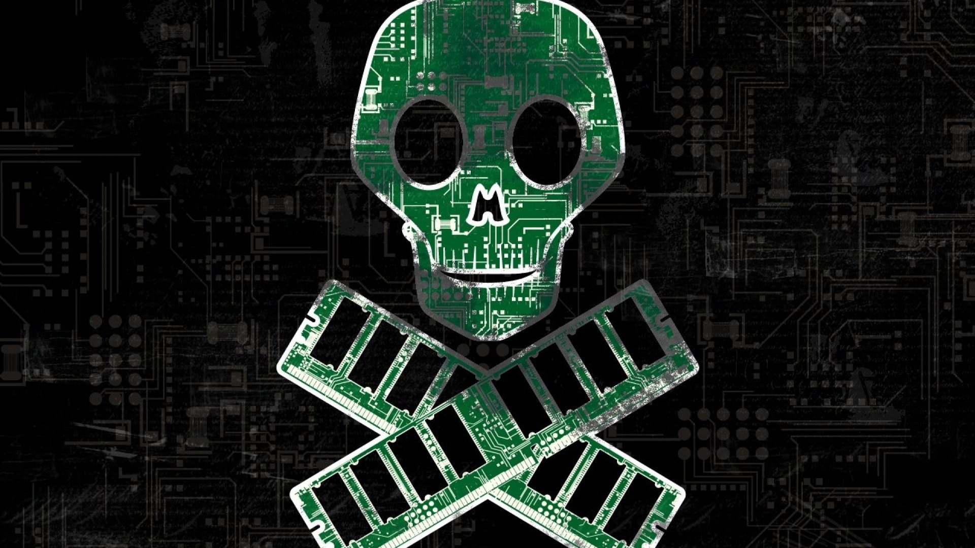 Обои зеленый, череп, дизайн, узор, кость в разрешении 1920x1080