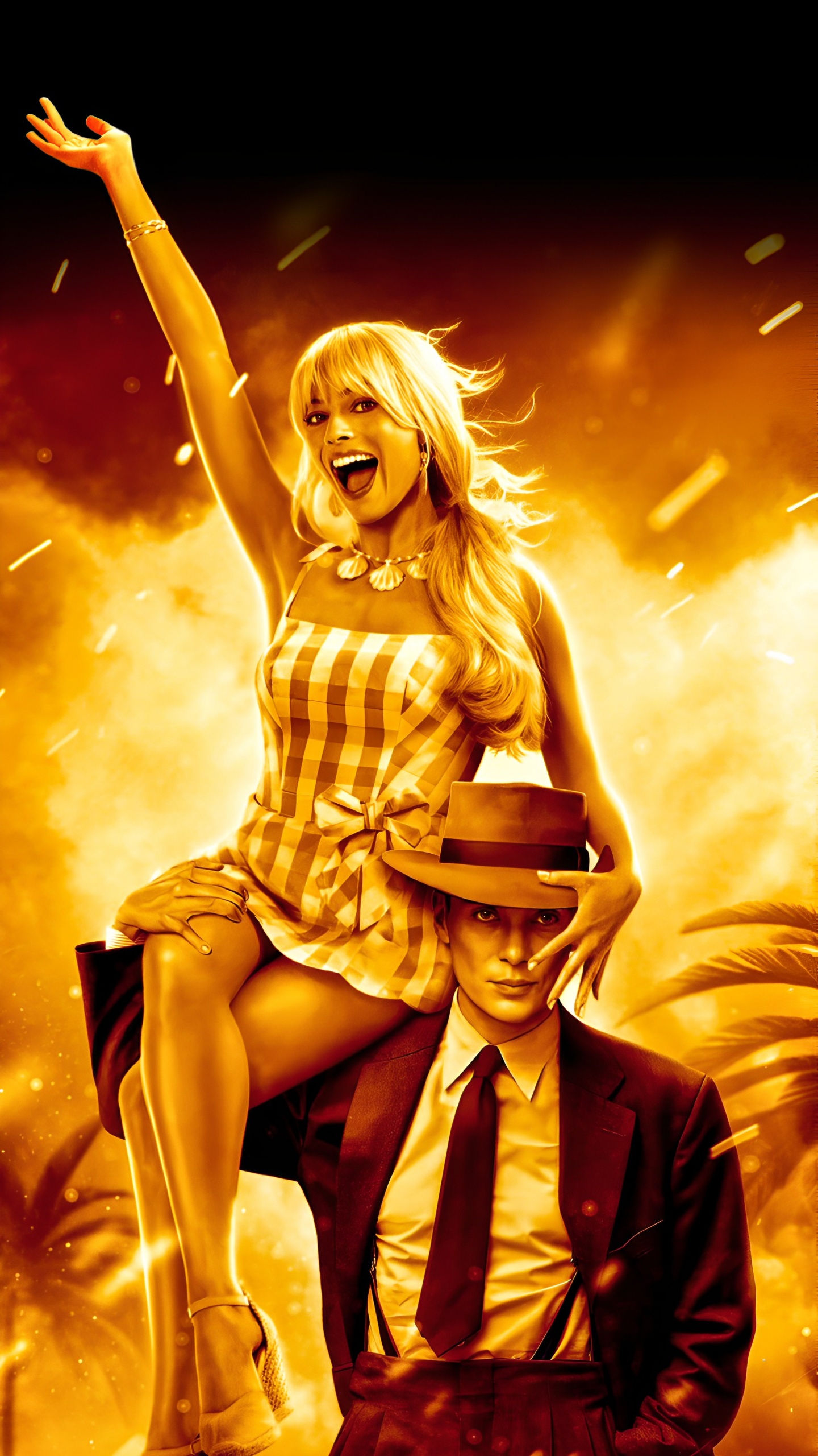 Обои мем барбенхаймера, Марго Робби, Барби, Оппенгеймер, Барбенхаймер в разрешении 1440x2560