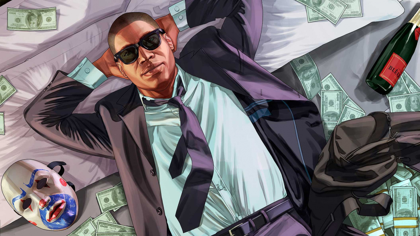 Обои grand theft auto v, Рокстар игры, многопользовательская видео игра, очки, прохлада в разрешении 1366x768