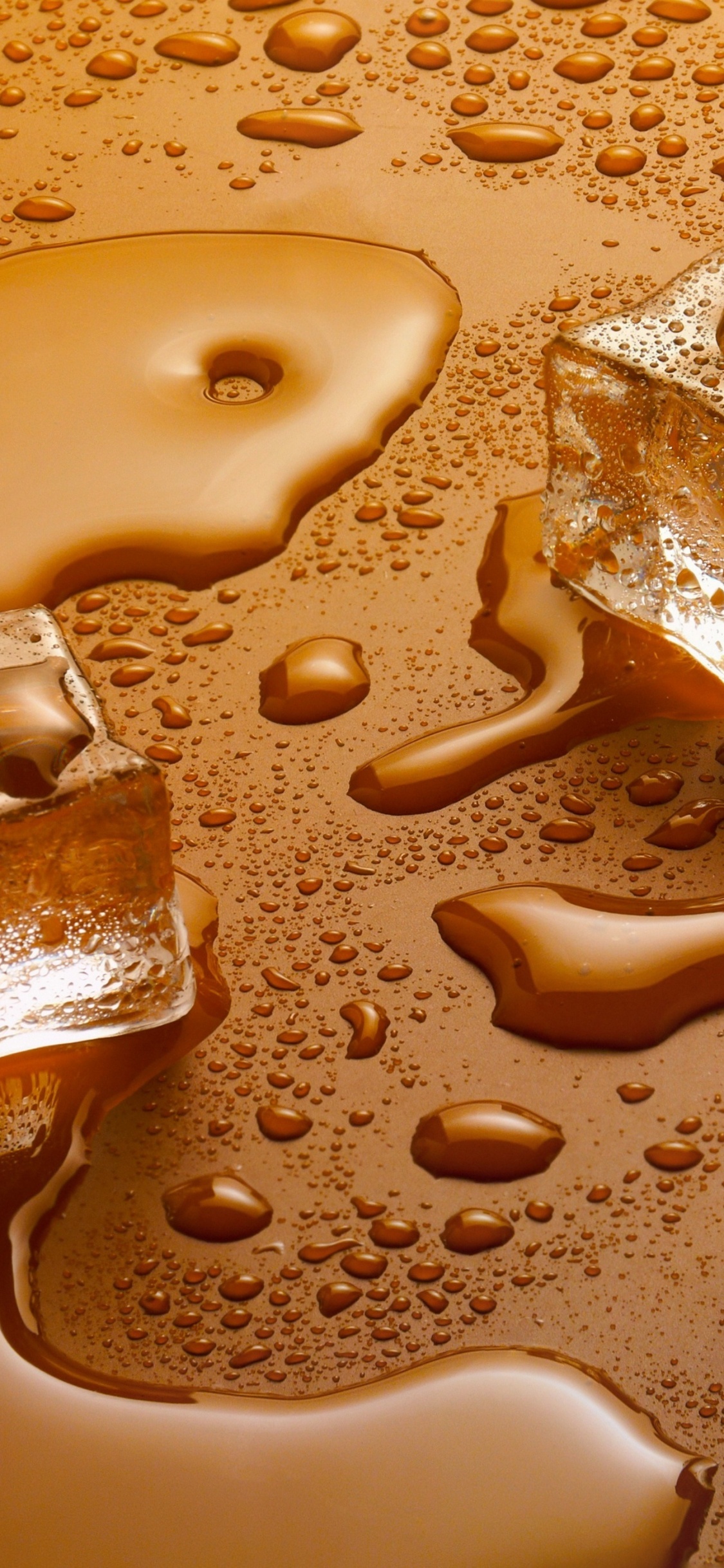 Обои вода, лед, кубик льда, коричневый цвет, свет в разрешении 1125x2436