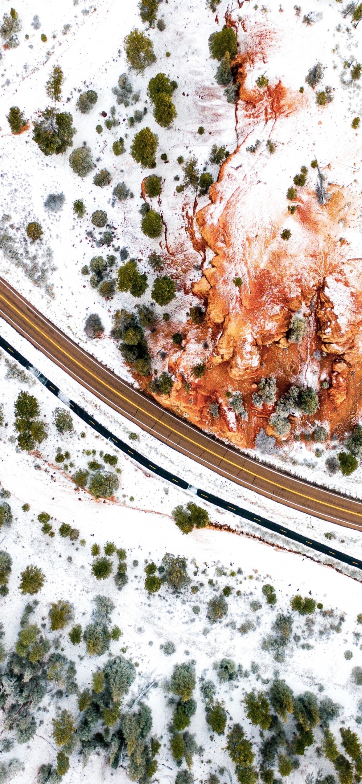 Обои снег, природа, склон, замораживание, проезд в разрешении 1242x2688