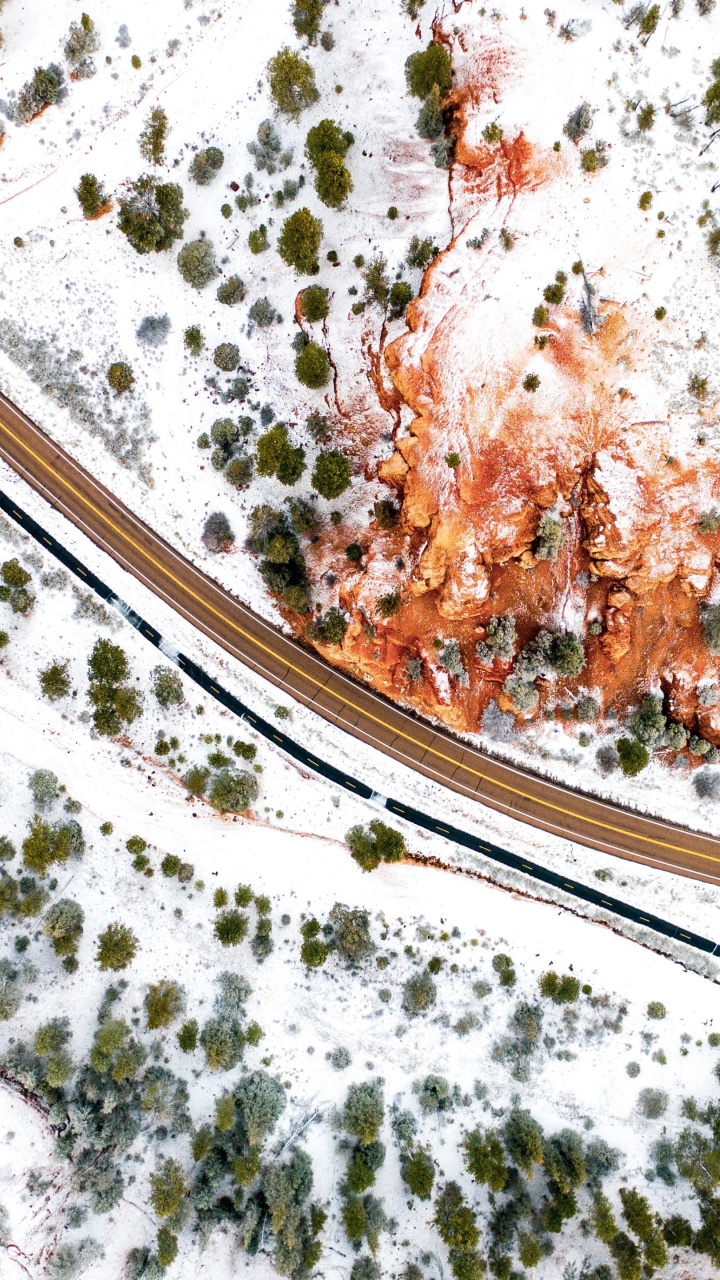 Обои снег, природа, склон, замораживание, проезд в разрешении 720x1280