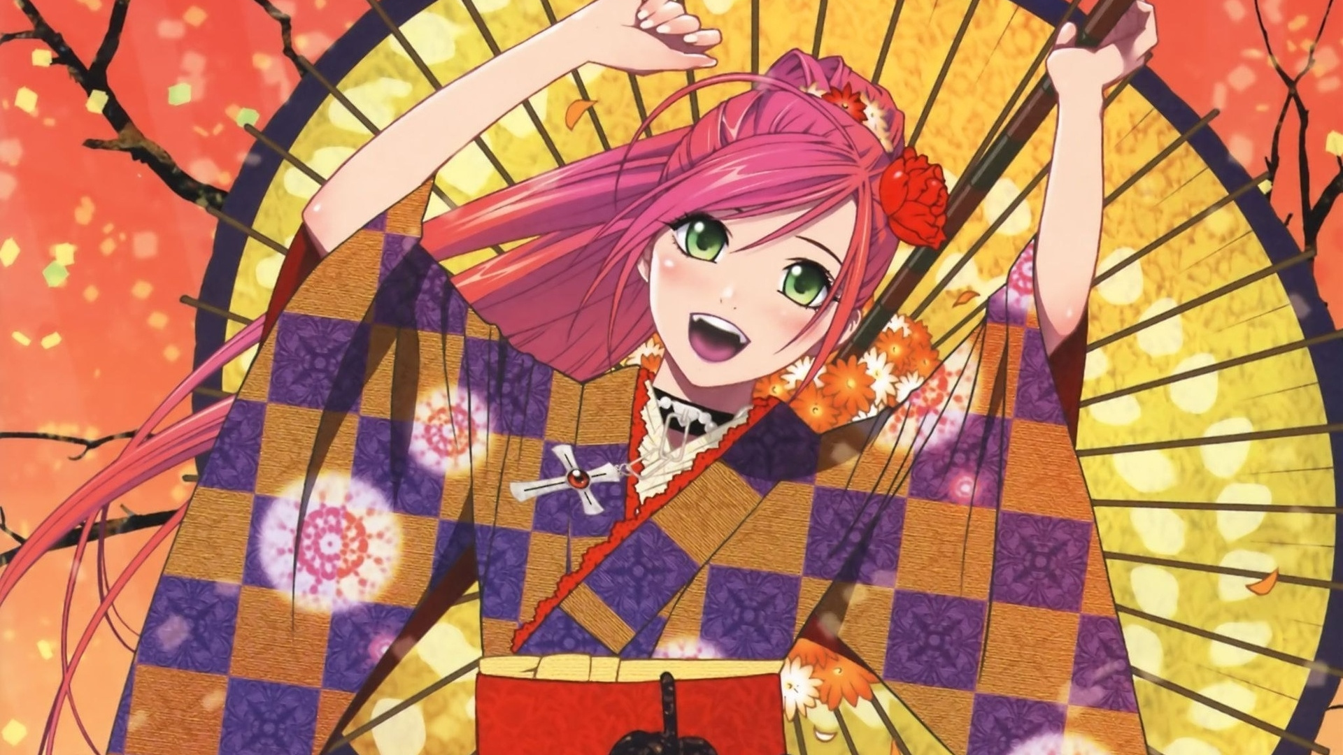 Обои иллюстрация, фан арт, Розарио плюс вампир, узор, фикция в разрешении 1920x1080