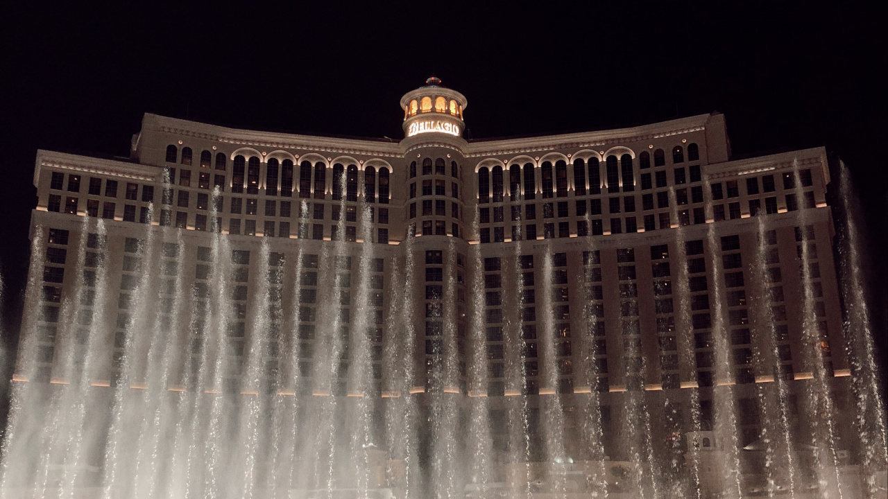Обои Лас Вегас, США, Отель Белладжио и казино, Bellagio Hotel Casino, Фонтаны Белладжио в разрешении 1280x720