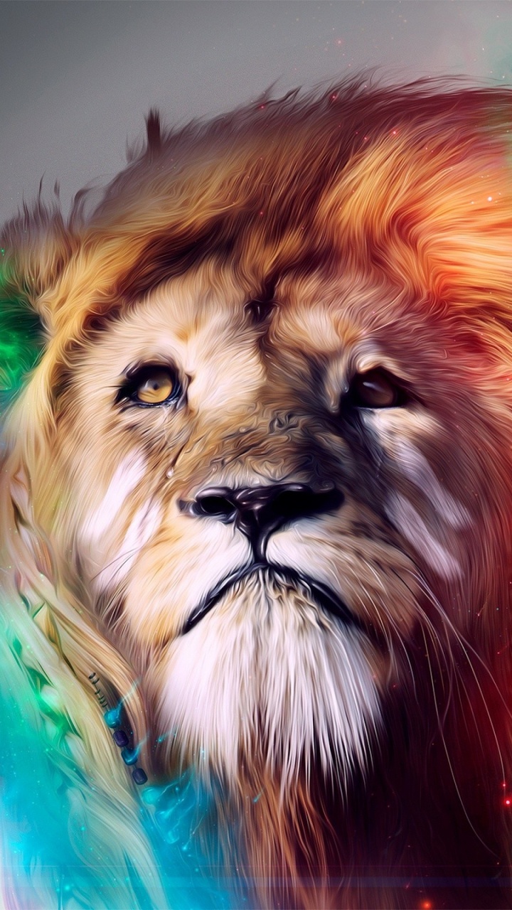 Обои Лев, кошачьих, живопись, морда, арт в разрешении 720x1280
