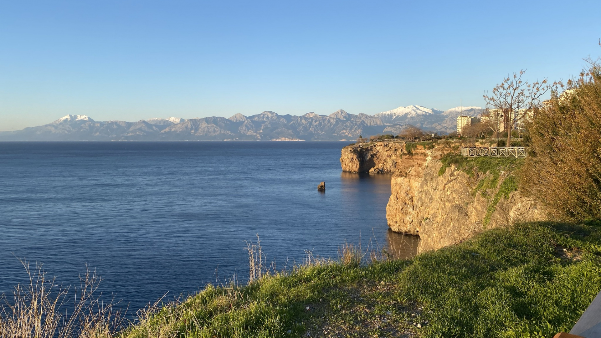 Обои побережье, вода, растение, гора, лазурный в разрешении 1920x1080