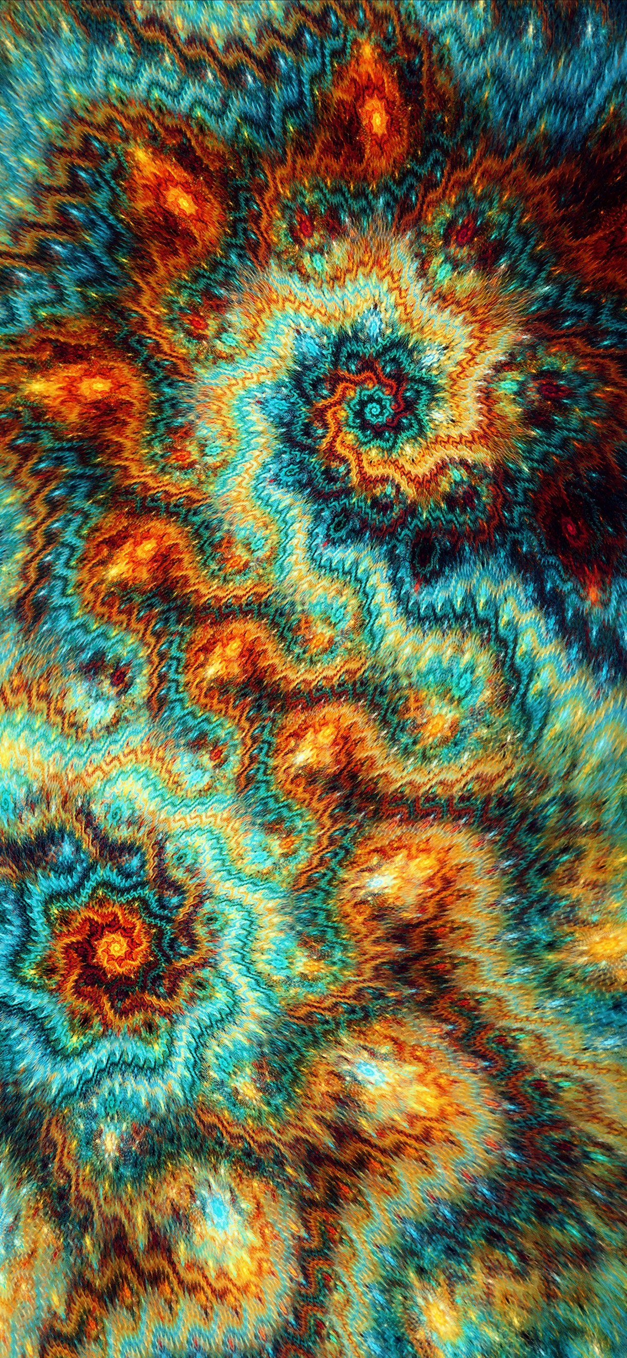 Обои фрактал, узор, спираль, бирюза, чирок в разрешении 1242x2688