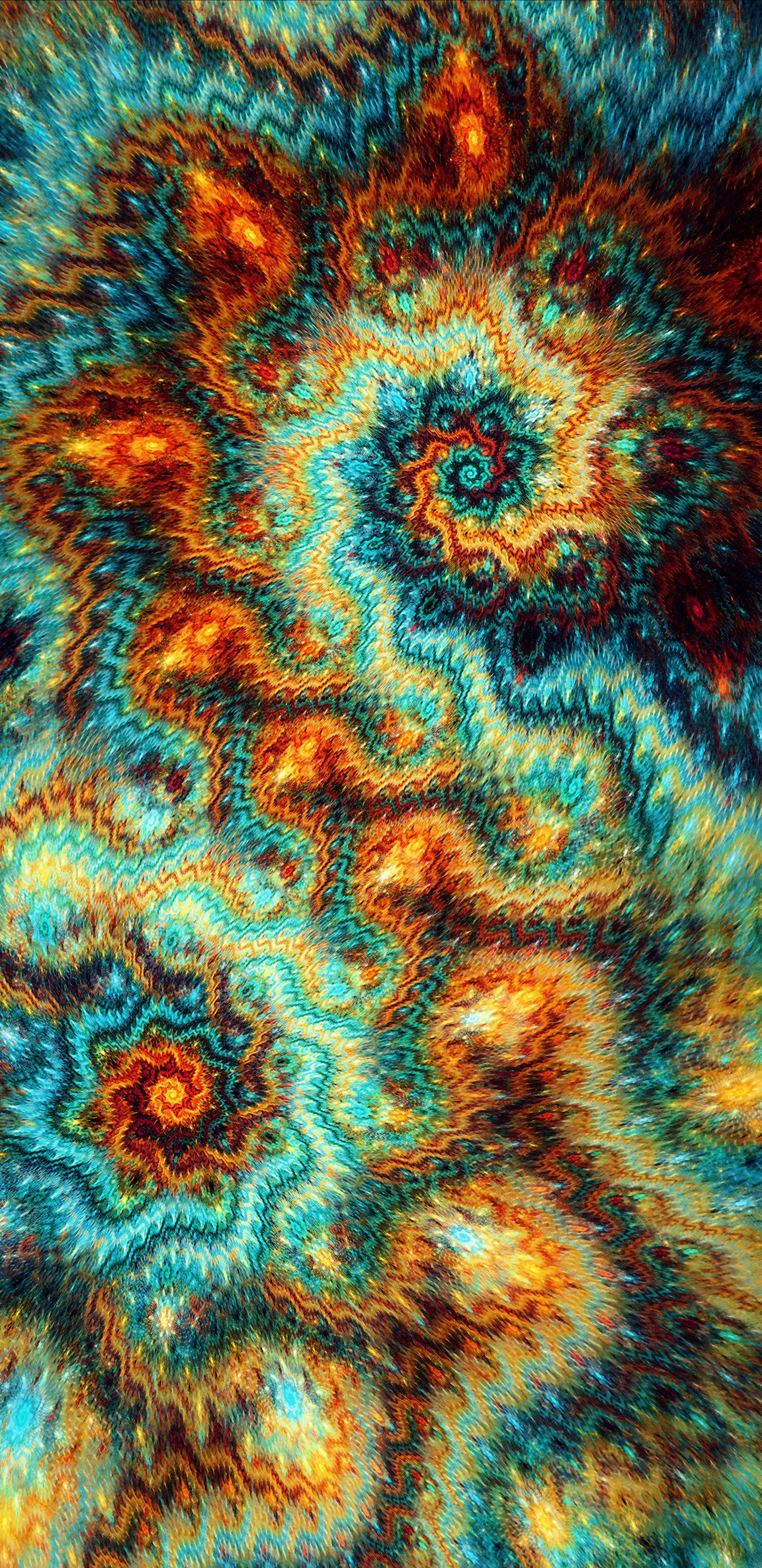 Обои фрактал, узор, спираль, бирюза, чирок в разрешении 1440x2960