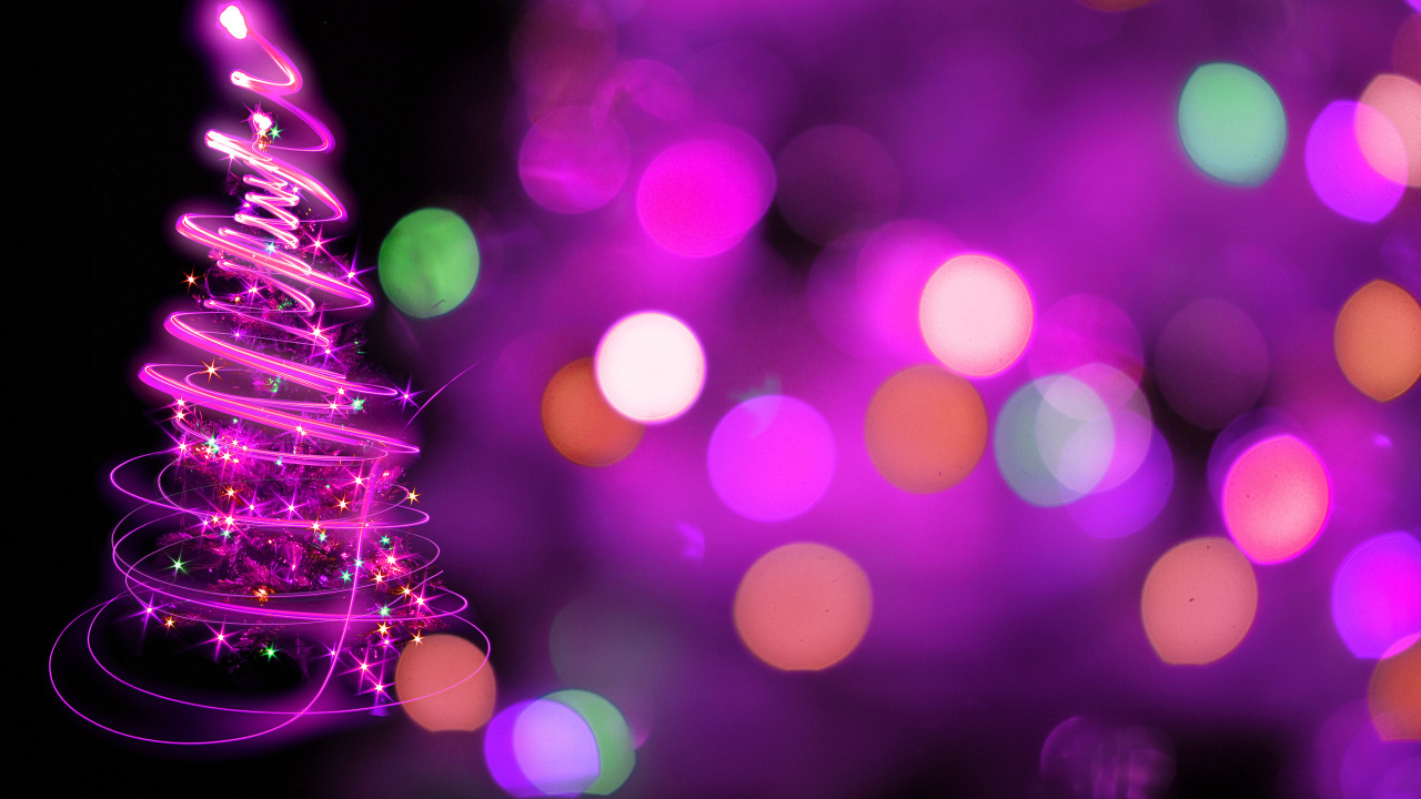 Обои Рождественский день, елка, пурпур, Фиолетовый, Рождественские украшения в разрешении 1280x720