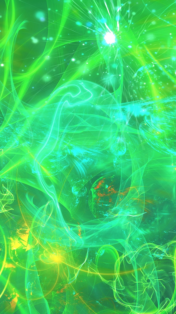Обои абстракция, зеленый, фрактальное искусство, свет, вода в разрешении 720x1280