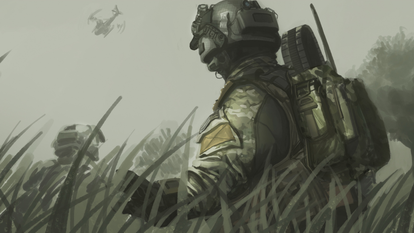 Обои call of duty black ops ii, call of duty 4 modern warfare, солдат, арт, служебный долг черный ОПС 2 ст в разрешении 1366x768