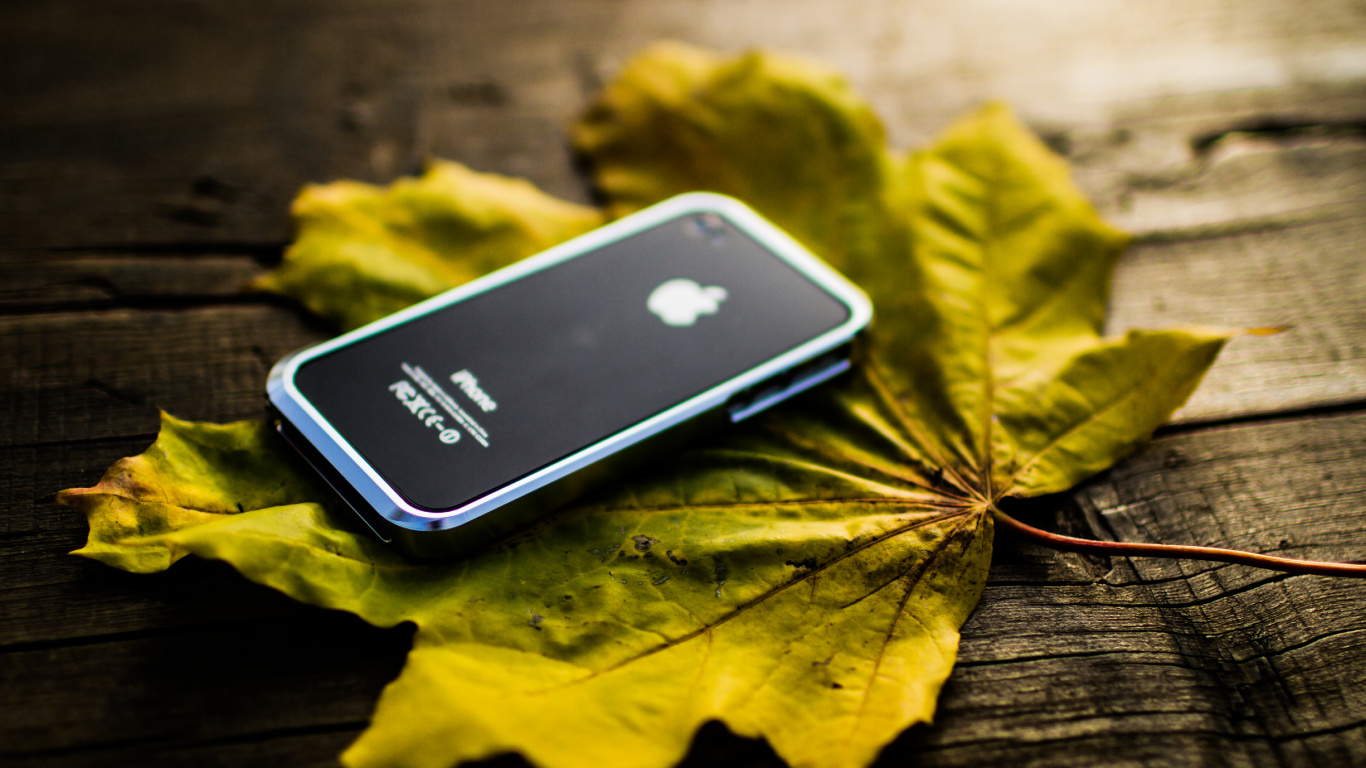 Обои apple, смартфон, лист, желтый, гаджет в разрешении 1366x768