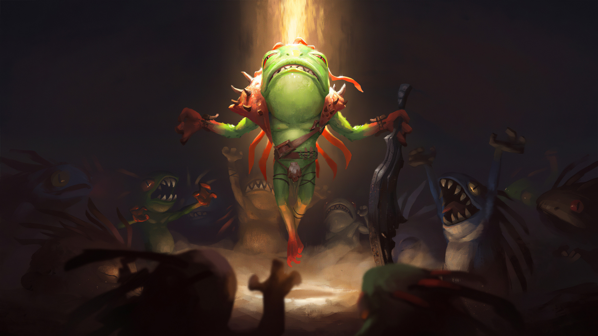 Обои домашний очаг, арт, темнота, демон, компьютерная игра в разрешении 1920x1080