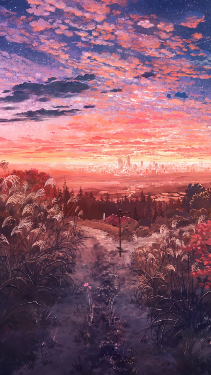 Обои аниме, арт, пейзаж, иллюстрация, театральные декорации в разрешении 720x1280