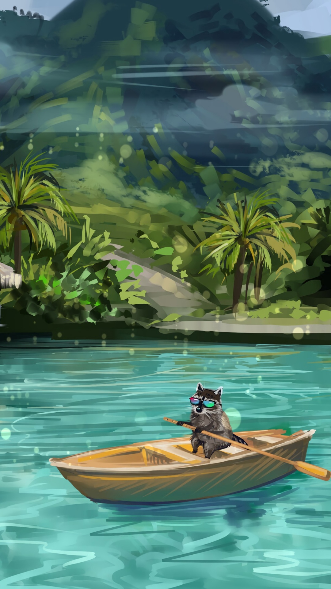 Обои природный ландшафт, иллюстрация, пейзаж, Лагуна, рисование в разрешении 1080x1920