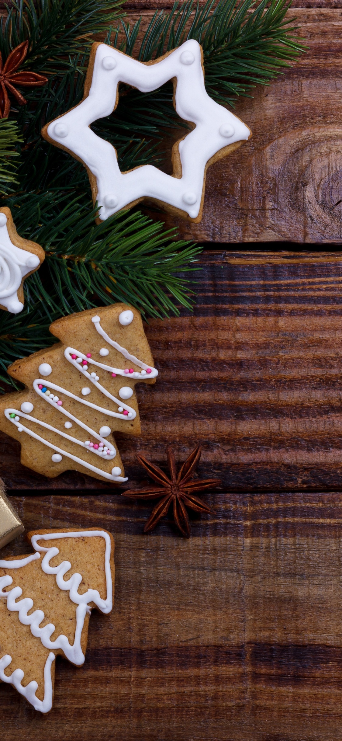 Обои Рождество, Рождественские украшения, Новый год, коричневый цвет, рождественский орнамент в разрешении 1125x2436