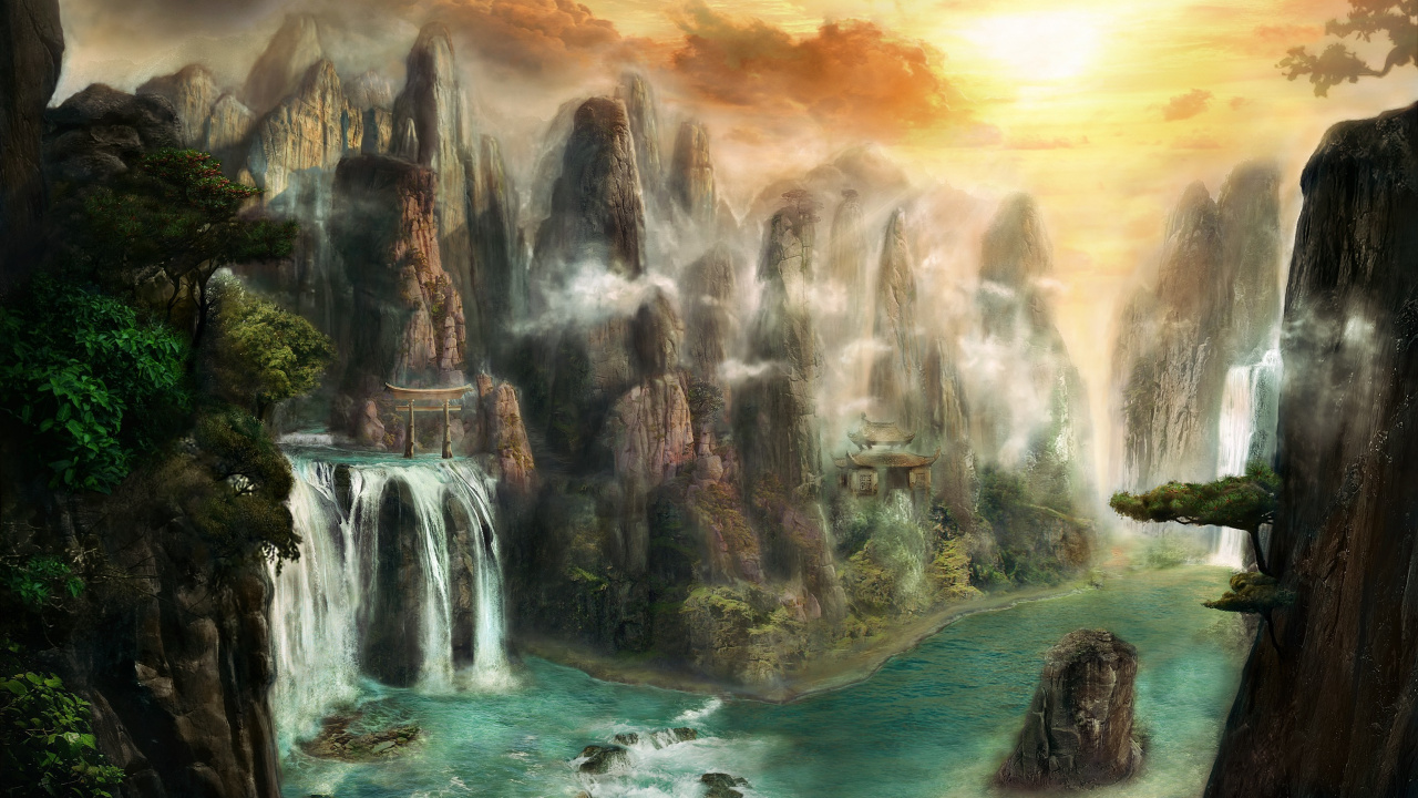 Обои фэнтези, фантастическое искусство, природа, гидроресурсы, вода в разрешении 1280x720